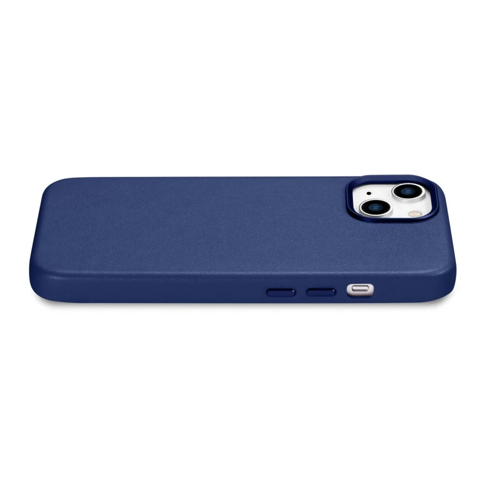 iCarer Case Leather cover for iPhone 14 case made of natural leather blue (WMI14220705-BU) (MagSafe compatible)eng