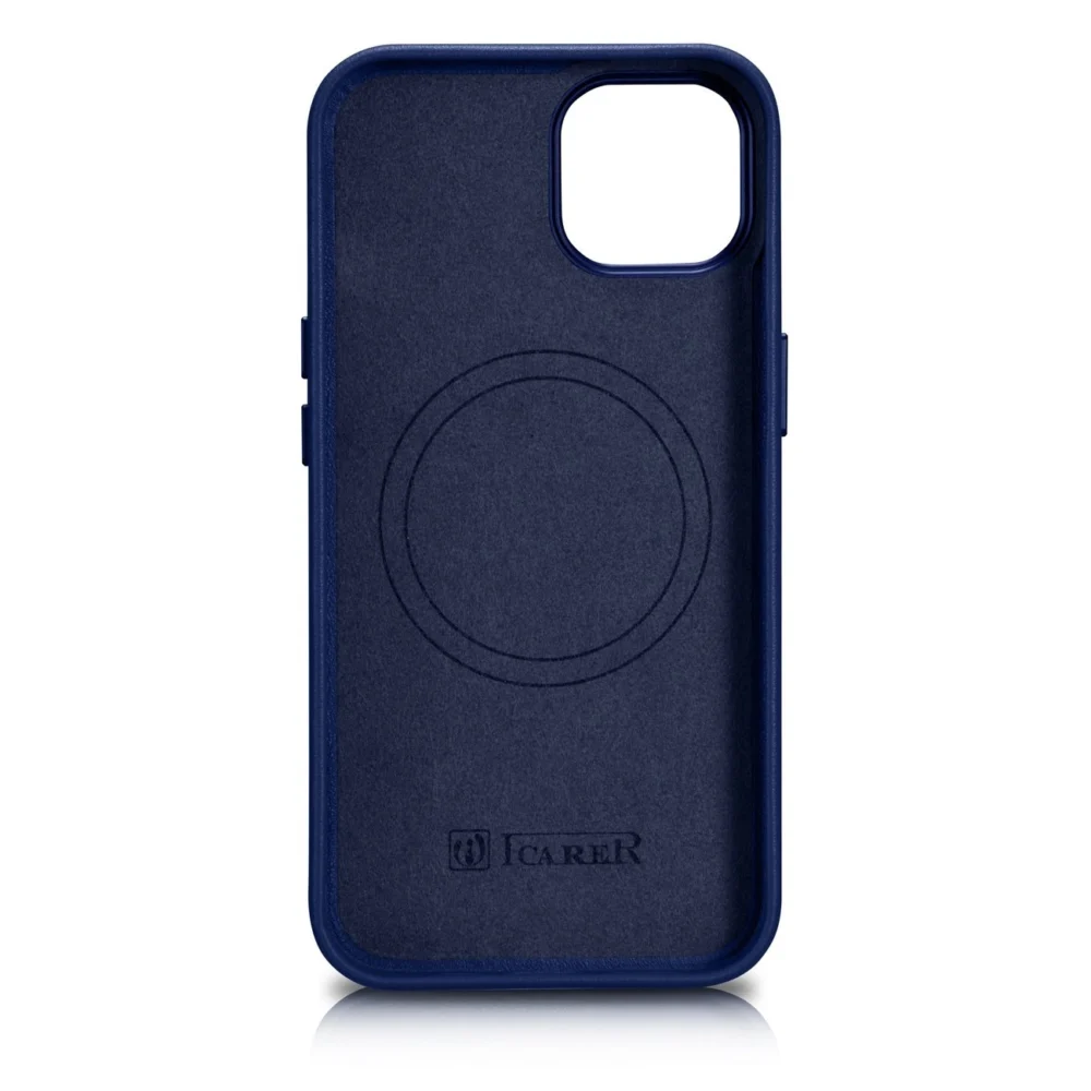 iCarer Case Leather cover for iPhone 14 case made of natural leather blue (WMI14220705-BU) (MagSafe compatible)eng