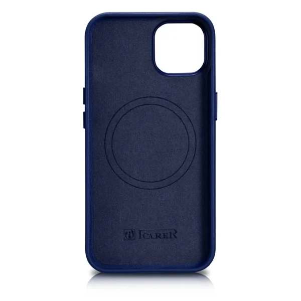iCarer Case Leather cover for iPhone 14 case made of natural leather blue (WMI14220705-BU) (MagSafe compatible)eng