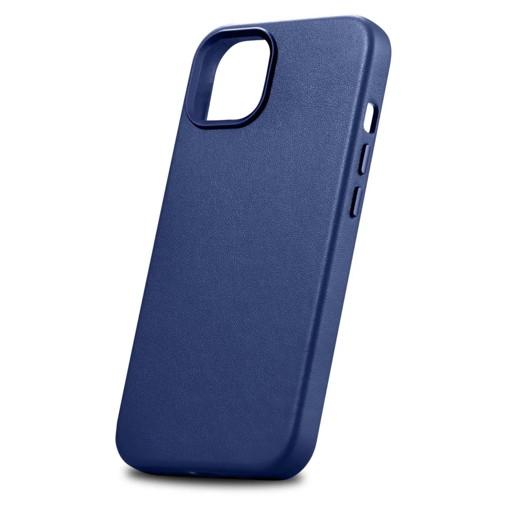iCarer Case Leather cover for iPhone 14 case made of natural leather blue (WMI14220705-BU) (MagSafe compatible)eng