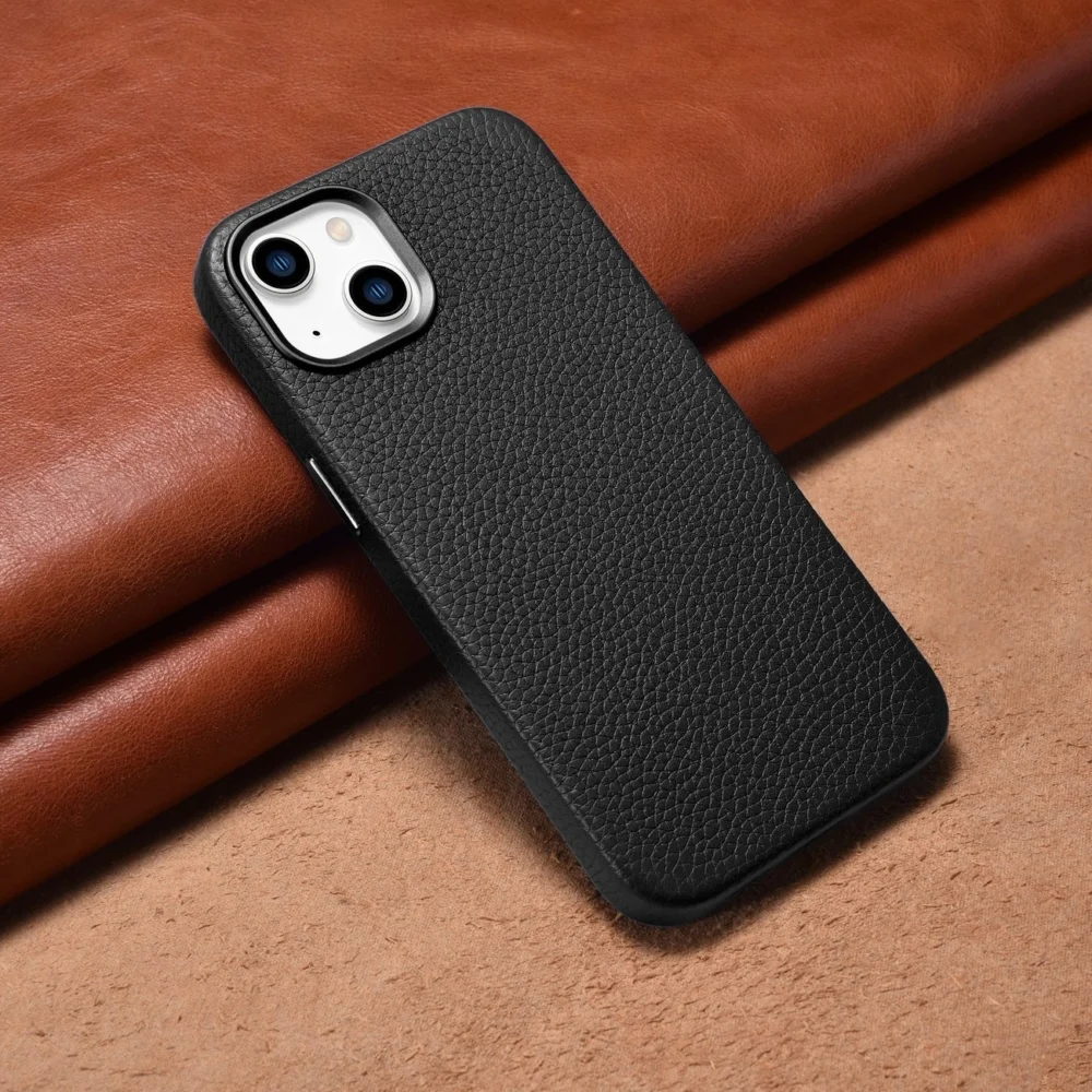 iCarer Litchi Premium Leather Case iPhone 14 Plus Magnetic Leather Case with MagSafe Black (WMI14220711-BK)eng