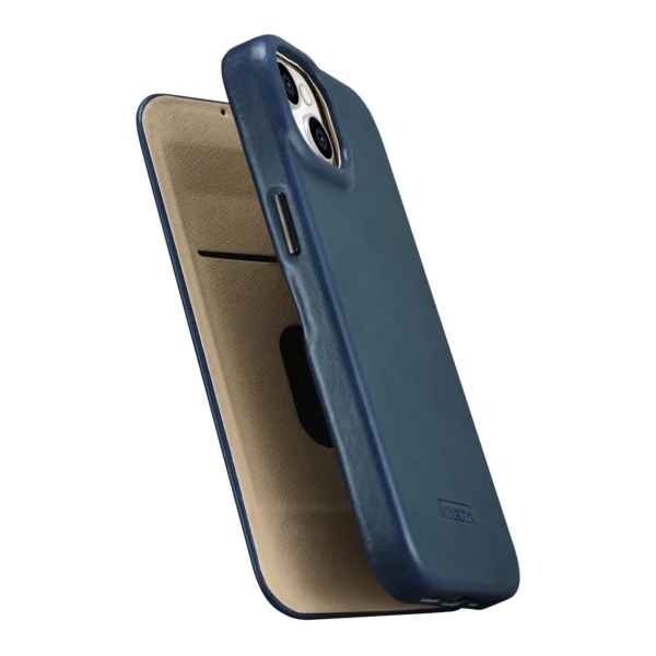iCarer CE Oil Wax Premium Leather Folio Case iPhone 14 magnetic flip case MagSafe blue (AKI14220705-BU)eng