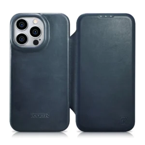 iCarer CE Oil Wax Premium Leather Folio Case Leather Case iPhone 14 Pro Magnetic Flip MagSafe Blue (AKI14220706-BU)eng