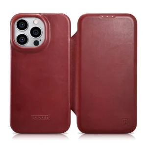 iCarer CE Oil Wax Premium Leather Folio Case Leather Case iPhone 14 Pro Magnetic Flip MagSafe Red (AKI14220706-RD)eng