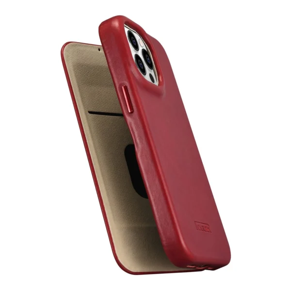 iCarer CE Oil Wax Premium Leather Folio Case Leather Case iPhone 14 Pro Magnetic Flip MagSafe Red (AKI14220706-RD)eng