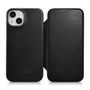 iCarer CE Oil Wax Premium Leather Folio Case Leather Case iPhone 14 Plus Magnetic Flip MagSafe Black (AKI14220707-BK)eng