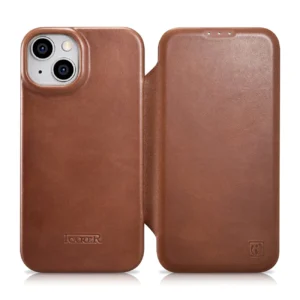 iCarer CE Oil Wax Premium Leather Folio Case iPhone 14 Plus magnetic flip case MagSafe brown (AKI14220707-BN)eng