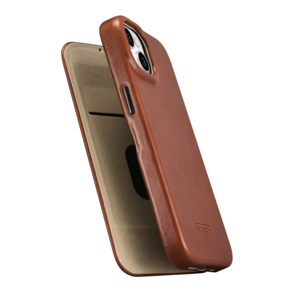 iCarer CE Oil Wax Premium Leather Folio Case iPhone 14 Plus magnetic flip case MagSafe brown (AKI14220707-BN)eng