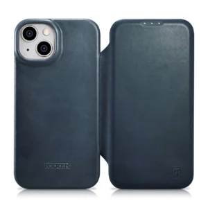 iCarer CE Oil Wax Premium Leather Folio Case iPhone 14 Plus magnetic flip case MagSafe blue (AKI14220707-BU)eng