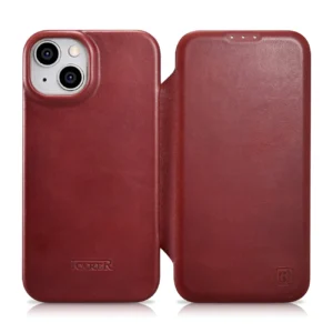 iCarer CE Oil Wax Premium Leather Folio Case iPhone 14 Plus Magnetic Flip Leather Folio Case MagSafe Red (AKI14220707-RD)eng