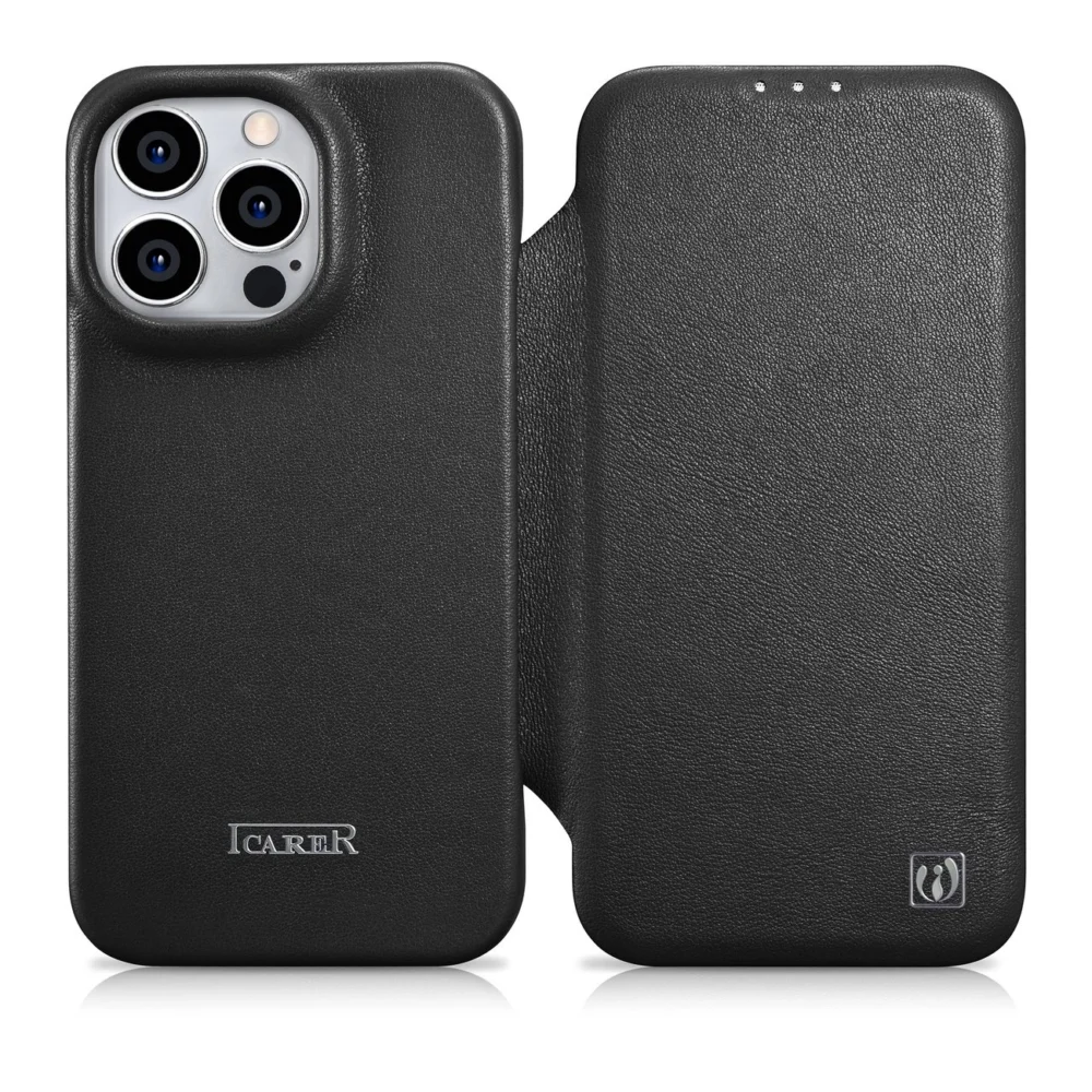 iCarer CE Premium Leather Folio Case iPhone 14 Pro Magnetic Flip Leather Folio Case MagSafe black (WMI14220714-BK)eng