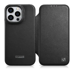 iCarer CE Premium Leather Folio Case iPhone 14 Pro Magnetic Flip Leather Folio Case MagSafe black (WMI14220714-BK)eng