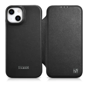 iCarer CE Premium Leather Folio Case iPhone 14 Plus Magnetic Flip Leather Folio Case MagSafe black (WMI14220715-BK)eng