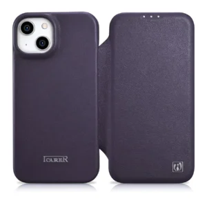 iCarer CE Premium Leather Folio Case iPhone 14 Plus Magnetic Flip Leather Folio Case MagSafe Dark Purple (WMI14220715-DP)eng