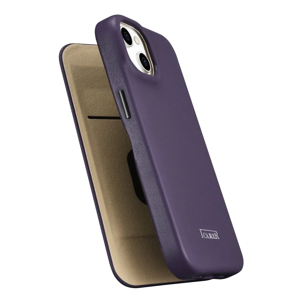 iCarer CE Premium Leather Folio Case iPhone 14 Plus Magnetic Flip Leather Folio Case MagSafe Dark Purple (WMI14220715-DP)eng
