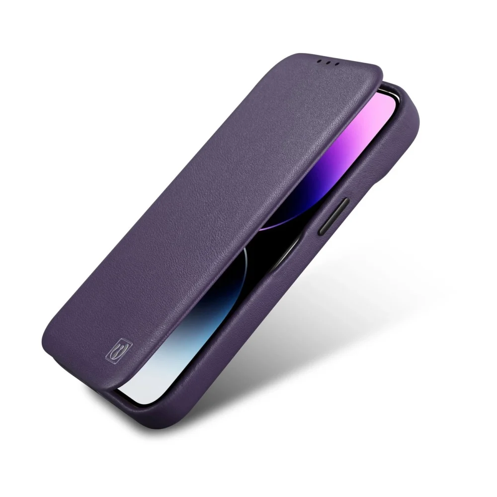 iCarer CE Premium Leather Folio Case iPhone 14 Plus Magnetic Flip Leather Folio Case MagSafe Dark Purple (WMI14220715-DP)eng