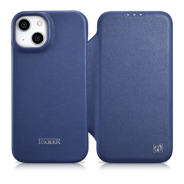iCarer CE Premium Leather Folio Case iPhone 14 Plus Magnetic Flip Leather Folio Case MagSafe Blue (WMI14220715-BU)eng