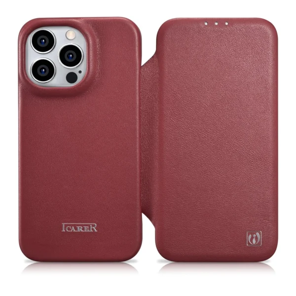 iCarer CE Premium Leather Folio Case iPhone 14 Pro Max Magnetic Flip Cover MagSafe Red (WMI14220716-RD)eng