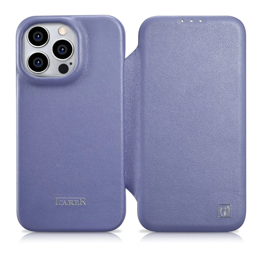 iCarer CE Premium Leather Folio Case iPhone 14 Pro Max Magnetic Flip Leather Folio Case MagSafe Light Purple (WMI14220716-LP)eng