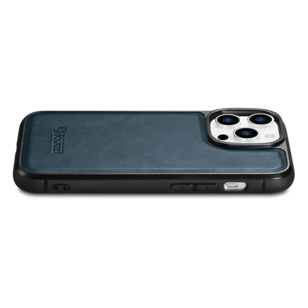 iCarer Leather Oil Wax case covered with natural leather for iPhone 14 Pro blue (WMI14220718-BU)eng
