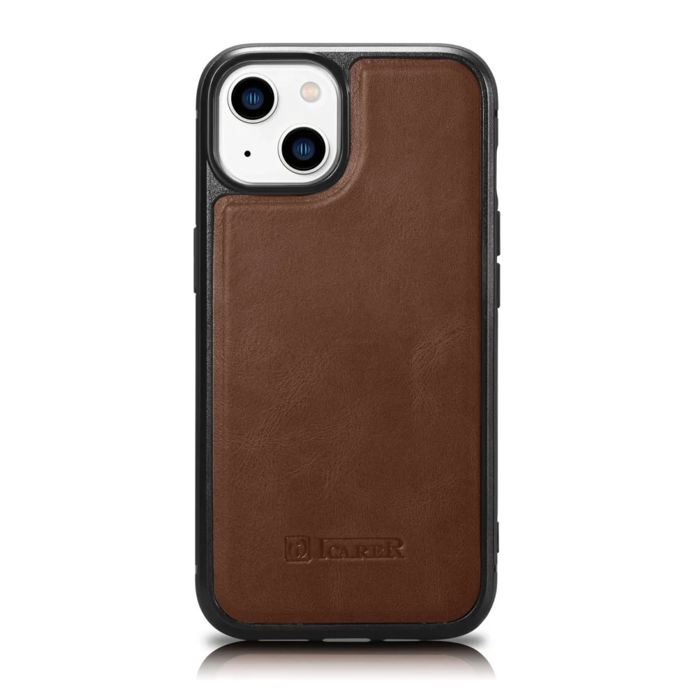 iCarer Leather Oil Wax Genuine Leather Case for iPhone 14 Plus (MagSafe Compatible) Brown (WMI14220719-BN)eng