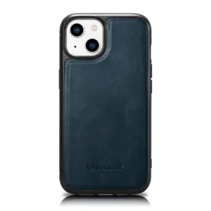 iCarer Leather Oil Wax case covered with natural leather for iPhone 14 Plus blue (WMI14220719-BU)eng