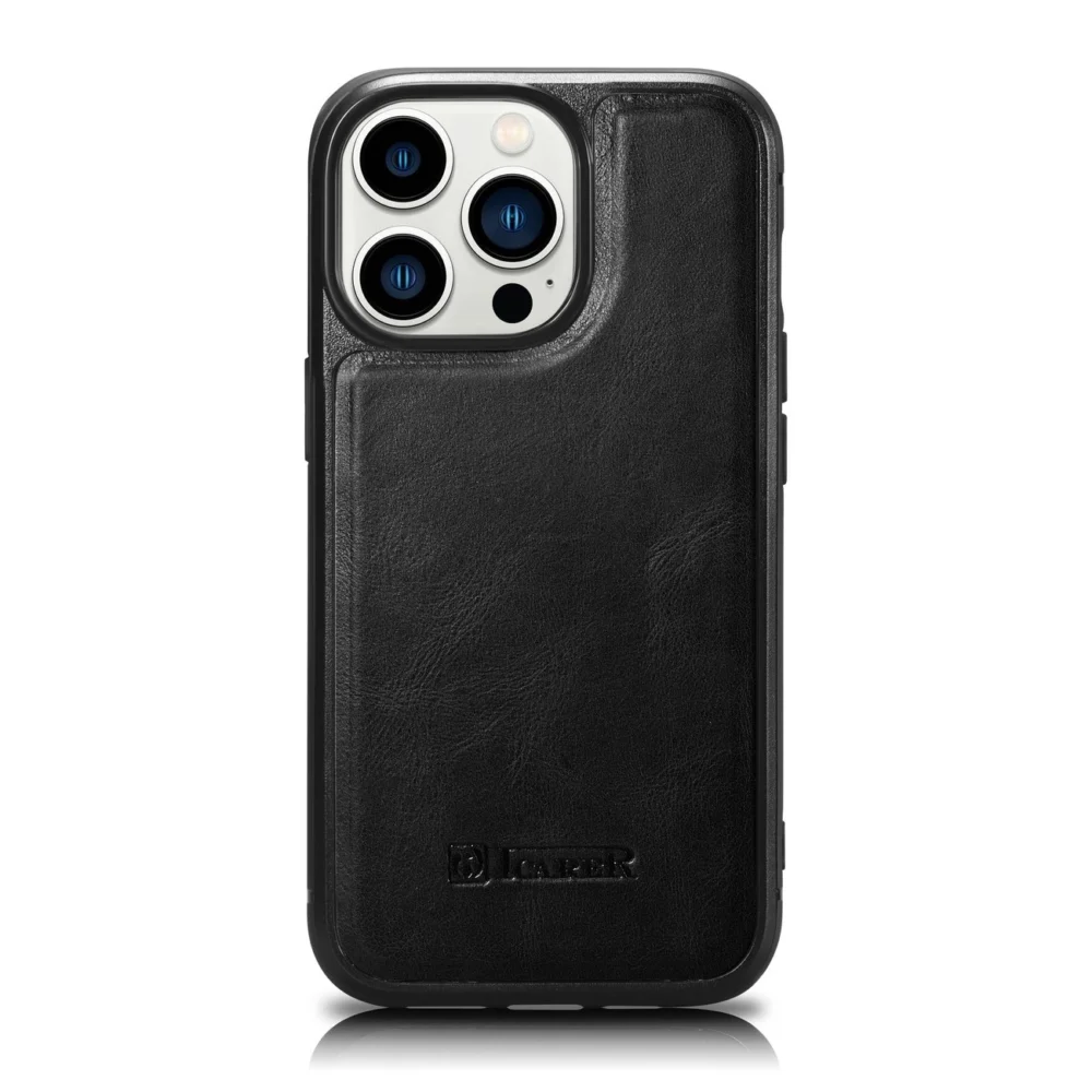 iCarer Leather Oil Wax case for iPhone 14 Pro Max leather case black (WMI14220720-BK)eng