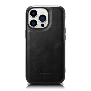 iCarer Leather Oil Wax case for iPhone 14 Pro Max leather case black (WMI14220720-BK)eng