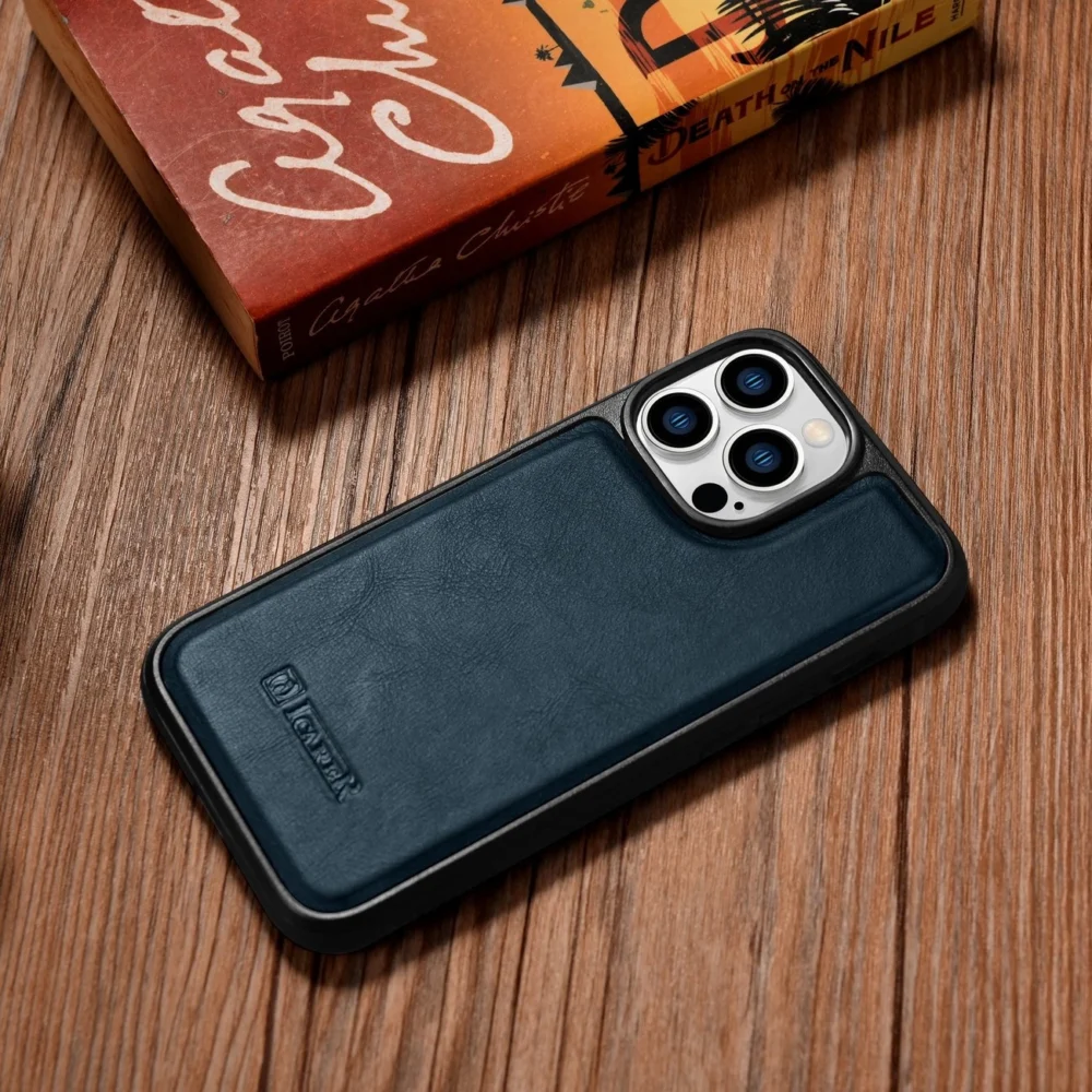iCarer Leather Oil Wax case for iPhone 14 Pro Max leather case blue (WMI14220720-BU)eng
