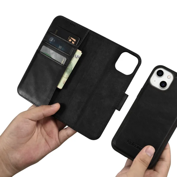iCarer Oil Wax Wallet Case 2in1 Case iPhone 14 Leather Flip Cover Anti-RFID black (WMI14220721-BK)eng