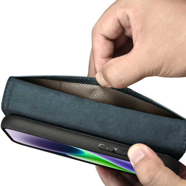 iCarer Oil Wax Wallet Case 2in1 Case iPhone 14 Anti-RFID Leather Flip Case Blue (WMI14220721-BU)eng