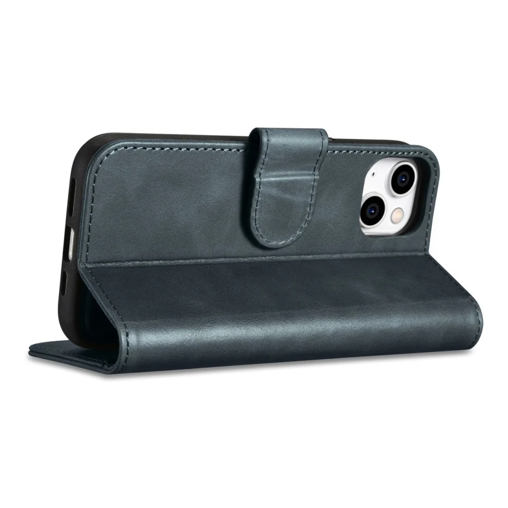 iCarer Oil Wax Wallet Case 2in1 Case iPhone 14 Anti-RFID Leather Flip Case Blue (WMI14220721-BU)eng