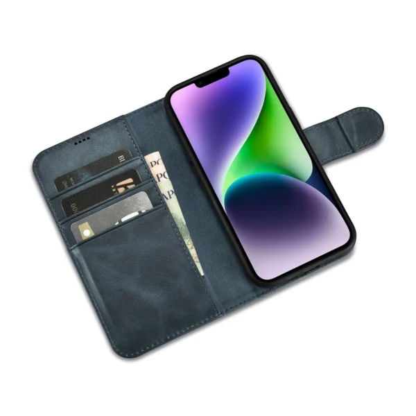 iCarer Oil Wax Wallet Case 2in1 Case iPhone 14 Anti-RFID Leather Flip Case Blue (WMI14220721-BU)eng