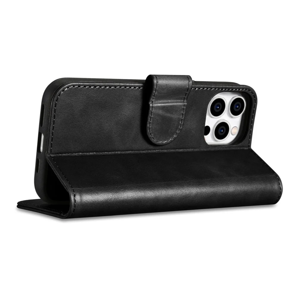 iCarer Oil Wax Wallet Case 2in1 Cover iPhone 14 Pro Leather Flip Cover Anti-RFID black (WMI14220722-BK)eng