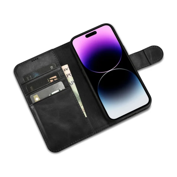 iCarer Oil Wax Wallet Case 2in1 Cover iPhone 14 Pro Leather Flip Cover Anti-RFID black (WMI14220722-BK)eng