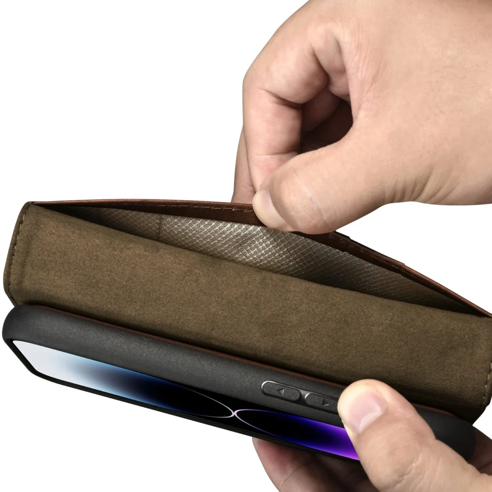 iCarer Oil Wax Wallet Case 2in1 Cover iPhone 14 Pro Anti-RFID Leather Flip Case Brown (WMI14220722-BN)eng
