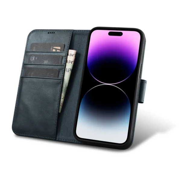iCarer Oil Wax Wallet Case 2in1 Cover iPhone 14 Pro Anti-RFID Leather Flip Case Blue (WMI14220722-BU)eng