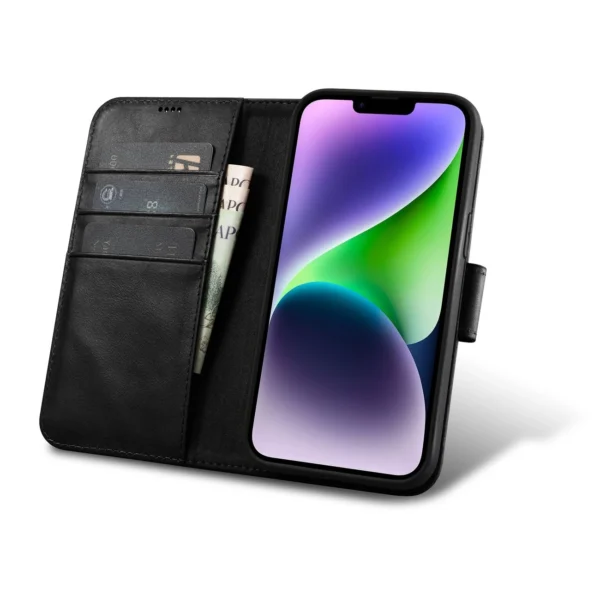 iCarer Oil Wax Wallet Case 2in1 Cover iPhone 14 Plus Anti-RFID Leather Flip Case Black (WMI14220723-BK)eng