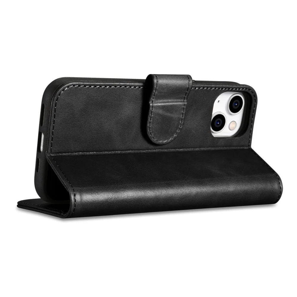 iCarer Oil Wax Wallet Case 2in1 Cover iPhone 14 Plus Anti-RFID Leather Flip Case Black (WMI14220723-BK)eng