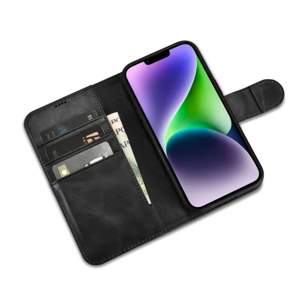 iCarer Oil Wax Wallet Case 2in1 Cover iPhone 14 Plus Anti-RFID Leather Flip Case Black (WMI14220723-BK)eng