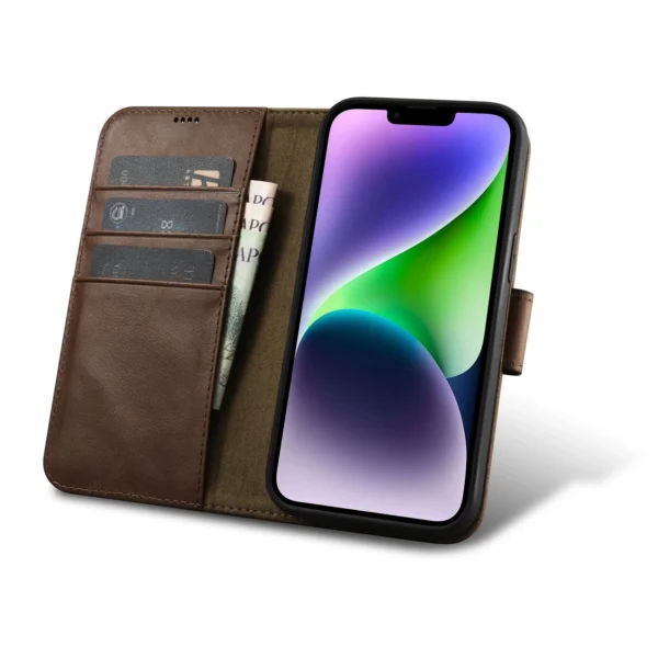 iCarer Oil Wax Wallet Case 2in1 Cover iPhone 14 Plus Anti-RFID Leather Flip Case Brown (WMI14220723-BN)eng