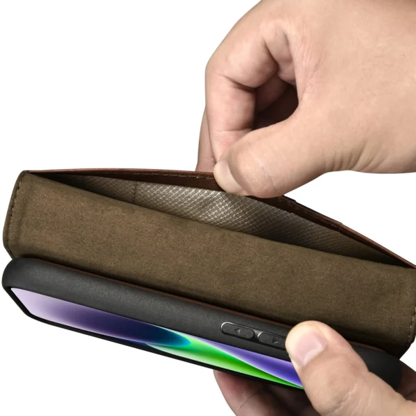 iCarer Oil Wax Wallet Case 2in1 Cover iPhone 14 Plus Anti-RFID Leather Flip Case Brown (WMI14220723-BN)eng