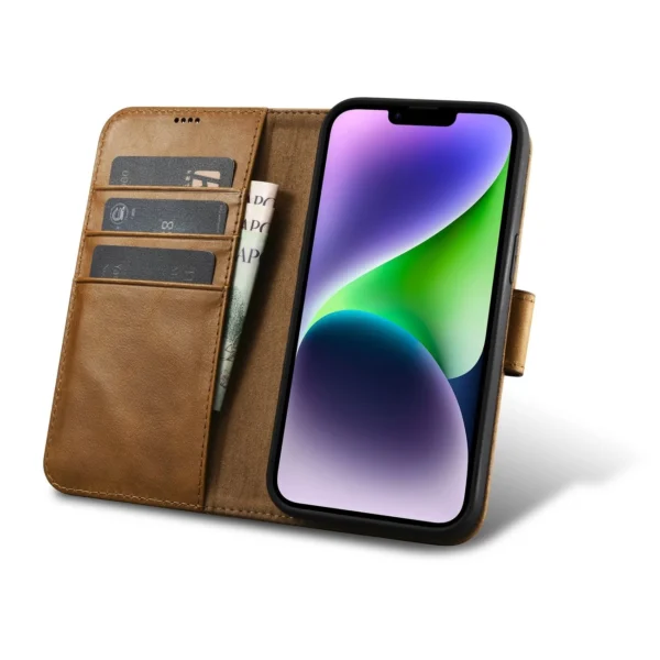 iCarer Oil Wax Wallet Case 2in1 Cover iPhone 14 Plus Anti-RFID Leather Flip Case Brown (WMI14220723-TN)eng
