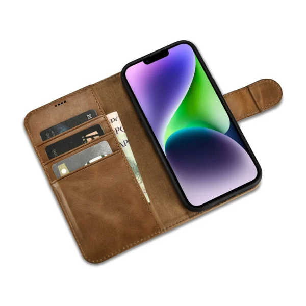 iCarer Oil Wax Wallet Case 2in1 Cover iPhone 14 Plus Anti-RFID Leather Flip Case Brown (WMI14220723-TN)eng