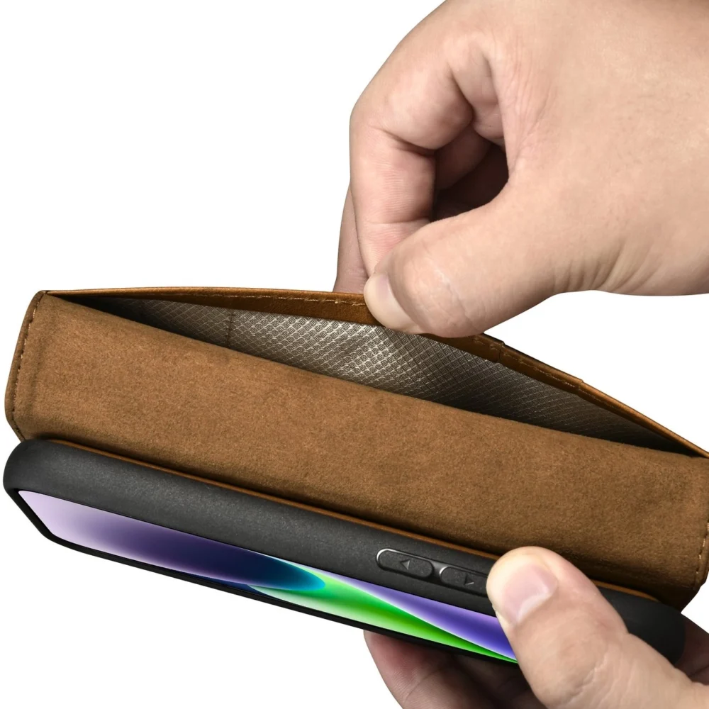 iCarer Oil Wax Wallet Case 2in1 Cover iPhone 14 Plus Anti-RFID Leather Flip Case Brown (WMI14220723-TN)eng
