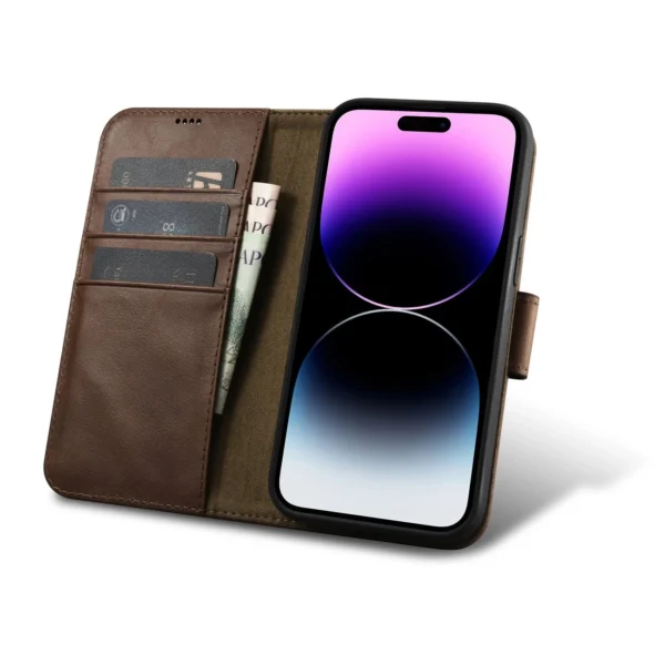 iCarer Oil Wax Wallet Case 2in1 Cover iPhone 14 Pro Max Leather Flip Cover Anti-RFID brown (WMI14220724-BN)eng