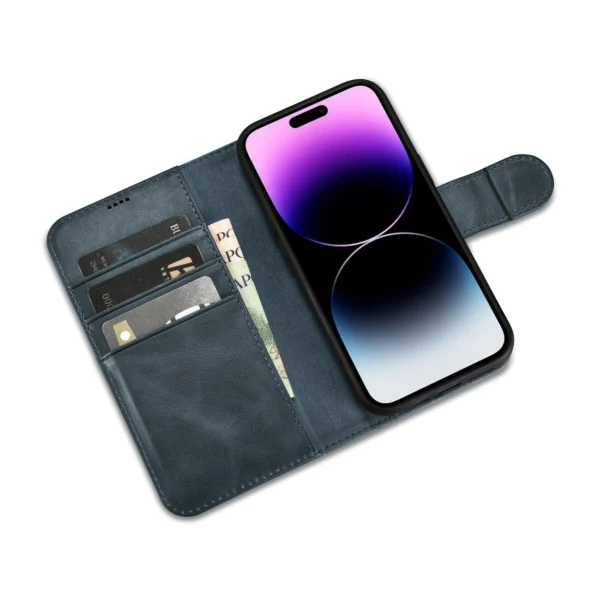 iCarer Oil Wax Wallet Case 2in1 Cover iPhone 14 Pro Max Leather Flip Cover Anti-RFID blue (WMI14220724-BU)eng