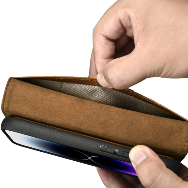 iCarer Oil Wax Wallet Case 2in1 Cover iPhone 14 Pro Max Leather Flip Cover Anti-RFID brown (WMI14220724-TN)eng