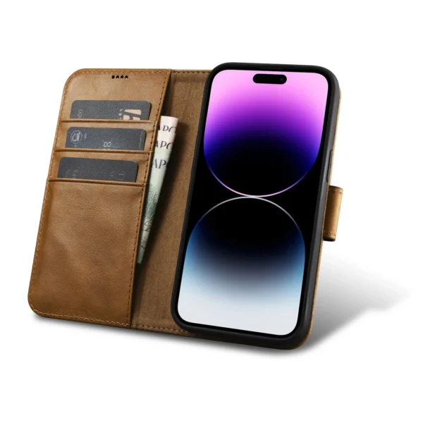 iCarer Oil Wax Wallet Case 2in1 Cover iPhone 14 Pro Max Leather Flip Cover Anti-RFID brown (WMI14220724-TN)eng