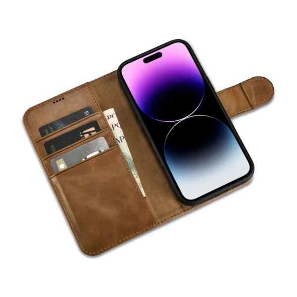 iCarer Oil Wax Wallet Case 2in1 Cover iPhone 14 Pro Max Leather Flip Cover Anti-RFID brown (WMI14220724-TN)eng